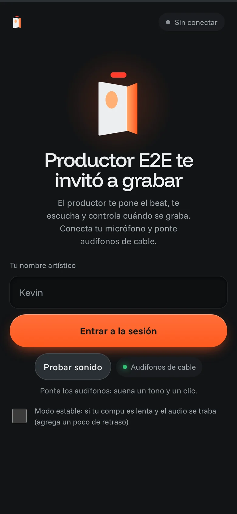 La pantalla del artista al abrir el link.